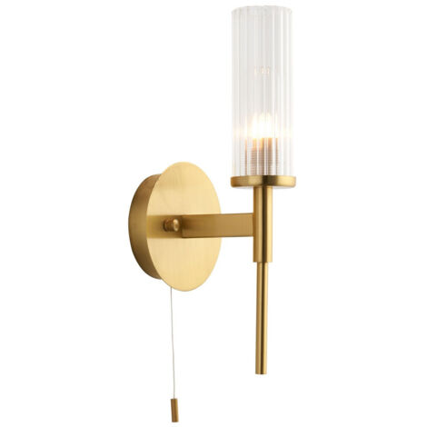 Endon Talo Lampada da parete per bagno in metallo, lastra in ottone satinato, vetro rigato, IP44