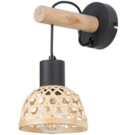 Lampada a parete Rattan Metal/Wood Black Rotan Natural E27 1 x Max.15W B: 27 cm Ø13 cm Dimmabile (1/5)