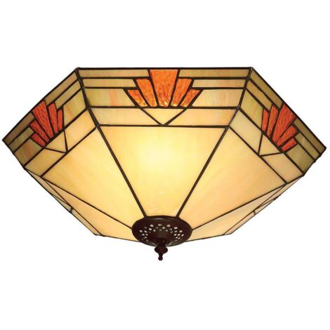 Interiors Nevada - Soffitto a 2 luci grande a filo bronzo scuro chiaro, vetro Tiffany, E27 (1/4)