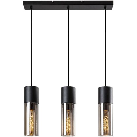 Lampada sospesa Ronno metallo nero vetro tintato E27 3 x max.25W L: 55 cm B: 29,5 cm H: 120 cm Ø9 cm Dimmabile