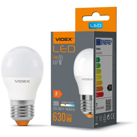 Lampadina LED G45 bianca 7W E27 calda 3000K 630lm Videx