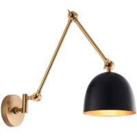 Lampada da parete a cupola con braccio regolabile in ottone massiccio antico, nero opaco