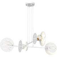 Lampadario 4 Luci Xotic In Acciaio Bianco A Bracci E Diffusori A Cerchio