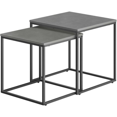 Lot 2 tables basses Valora béton et acier noir loft moderne (1/5)