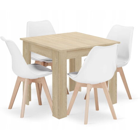 Valora Ensemble 80x80 Chêne Sonoma + 4 Chaises RIKX Blanches (1/5)