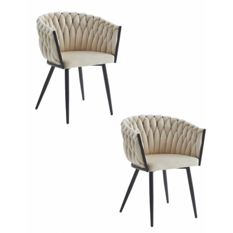 Lot 2 chaises Valora MAYAN velours beige pieds noirs style moderne (1/5)