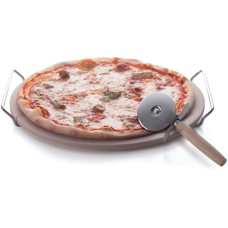 Excelsa Nonsolopizza Pietra Refrattaria per Cottura Pizza con Tagliapizza, Acciaio Inossidabile, Naturale, Diametro: 33 Cm (1/3)