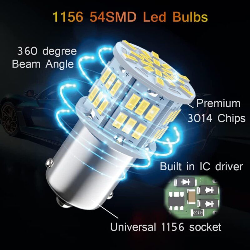 Ampoules LED P21W 1156 BA15S 12V 24V Super Brillantes 6000K - Lot De 2 Pour Voiture Feux Recul DRL