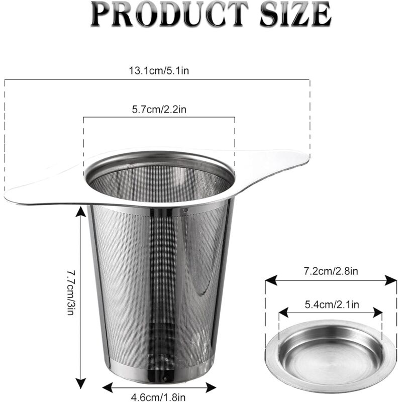 Infuseurs à Thé En Inox 304 - Lot De 2 - Maille Extra-fine - Avec Couvercle Et Poignée - Pour Mug, Tasse, Théière