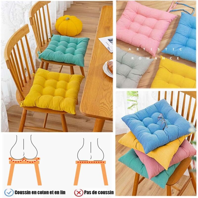 Coussins De Chaise 40x40 Cm - Lot De 2/4/6/8 - Avec Sangles Antidérapantes - Pour Intérieur Et Extérieur - 6