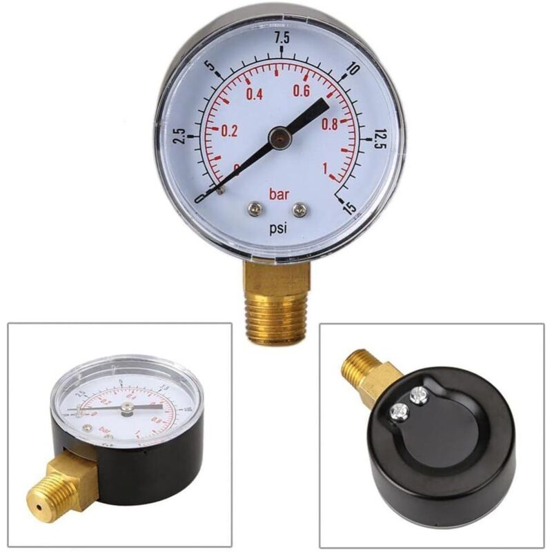 Manomètre Pression Eau 0-3 Bar - Filetage 1/4 Pouce - Pour Piscine, Filtre à Sable, Aquariums, Bassins - 3