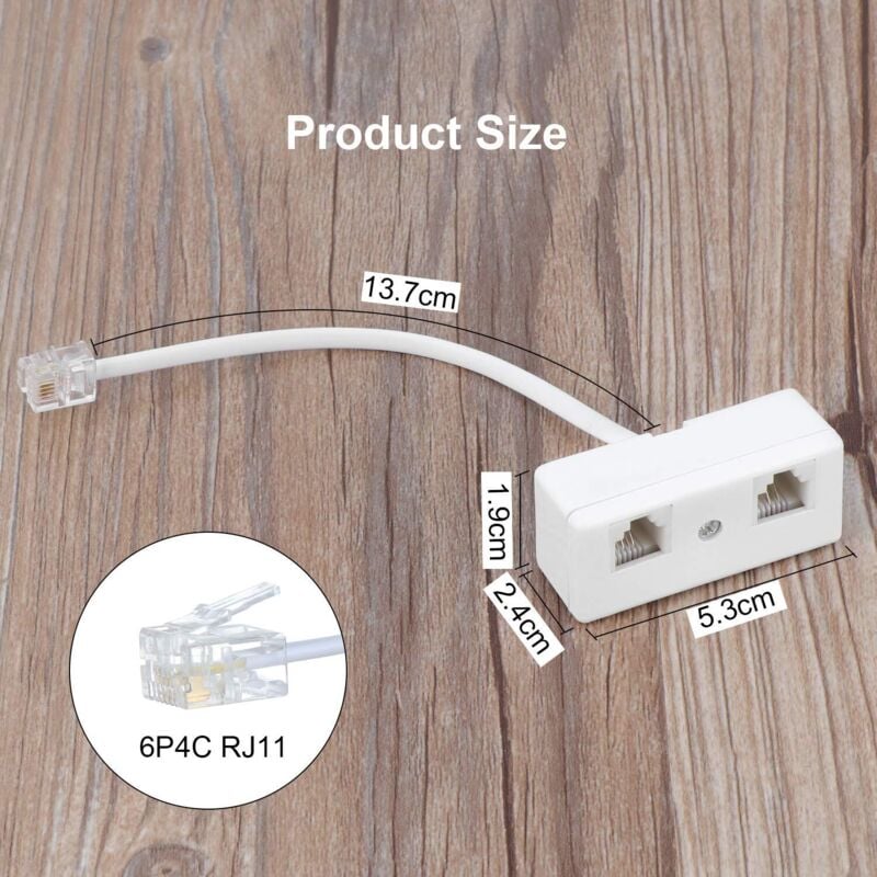 Uvital Lot De 2 Répartiteurs De Prise Téléphonique RJ11 Vers 2, Adaptateur De Prise Murale Duplex, Répartiteur De Ligne Téléphonique, Adaptateur Convertisseur Modulaire Sans Fil Pour Bureau Et Maison