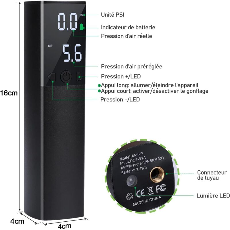 Pompe à ballon électrique portable avec affichage numérique LED et