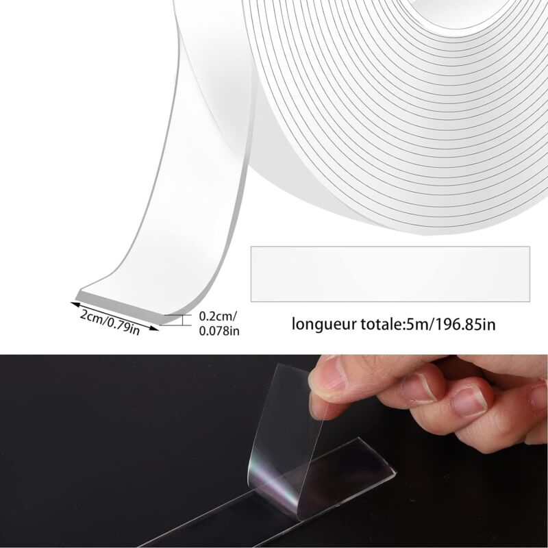 Cinta Doble Cara Extrafuerte Lot De 2 Ruban Adhésif Double Face,Scotch Extra Fort,accroche Tableau Sans Percer,Ruban Ultrarésistant Pour Tapis(20mmx5m Ultra Puissant 3M