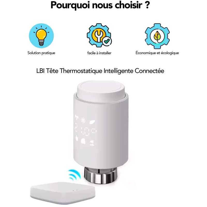 Pack De 3 Têtes Thermostatiques Connectées WiFi SALCAR - Compatible Alexa & Google - Programmable - Aucune Passerelle