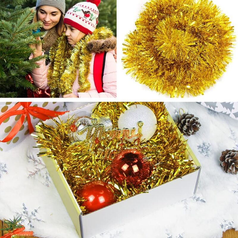 Guirlande Dorée Brillante Pour Noël - Lot De 5 X 2 Mètres - Décoration Sapin, Mur, Fenêtre - Métal Flexible