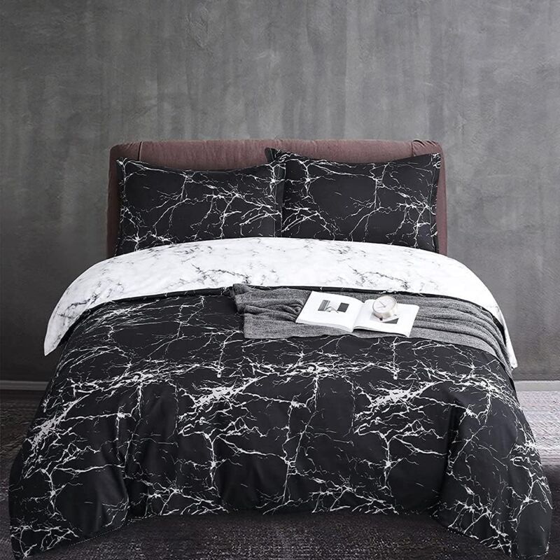 Parure De Lit Enfant 240x220 Cm - Microfibre, Motif Marbre, 2 Taies 65x65 Cm, Fermeture éclair - 3