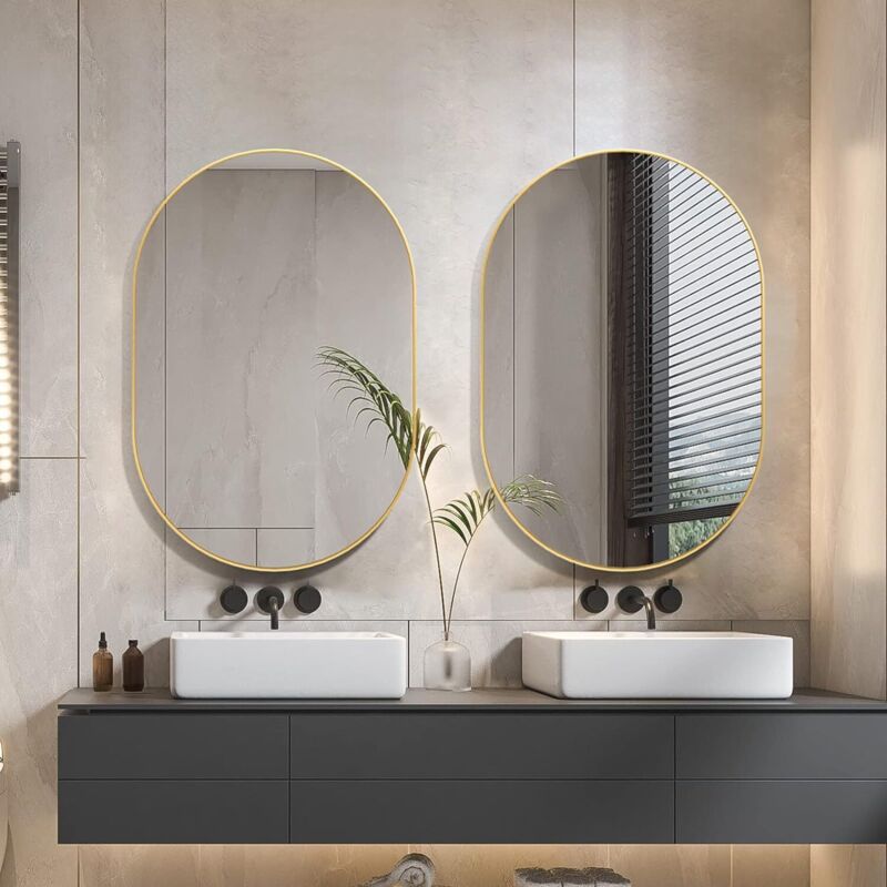 EMKE Miroir De Salle De Bain, 45 X 60 Cm, Miroir Asymétrique, Installation à 360°, Miroir Mural HD Décoratif Pour Salle De Bain Et Couloir