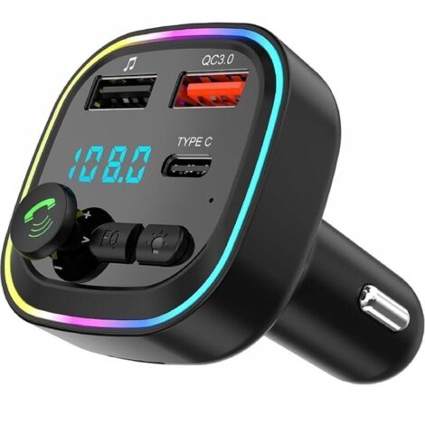 Transmetteur FM Bluetooth 5.3, Transmetteur Adaptateur Bluetooth pour Voiture, Kit MP3 sans Fil Charge Rapide QC3.0, 2 Ports USB et 1 Port Type-C, Appels Mains Libres, Support USB/Carte TF (1/5)