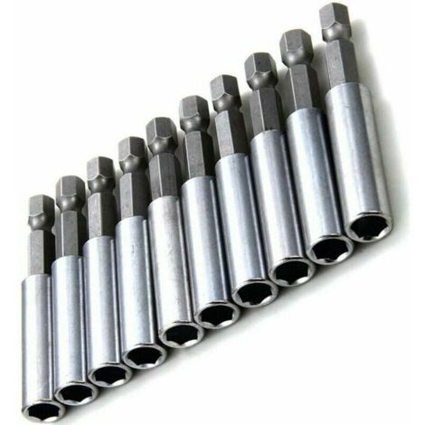 Porte Embout Magnetique Lot de 10 pcs Extension Embout Tournevis 1/4quot Hex Tige Outil Electrique (1/5)