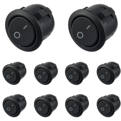 Interrupteur à bascule rond noir 10 pièces marche/arrêt 2 broches AC 6A (250V) 10A (125V) SPST Appuyez sur le bouton à bascule pour Auto Boat Marine Car Truck Light Household (1/5)