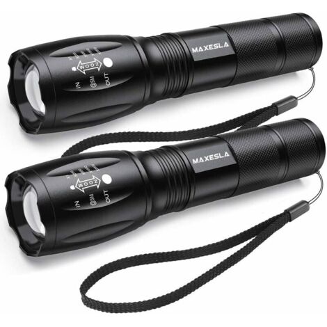 Lot 2 Lampes Torche LED Ultra Puissantes 2000 Lumens – Rechargeable USB IP65 Étanche – 3 Modes + Zoom – Camping Randonnée Urgence