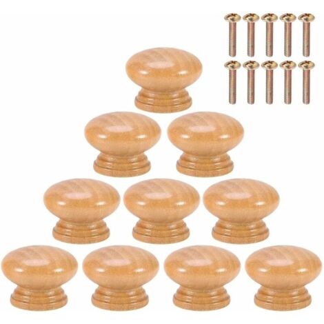 10 Pcs Poignée Bouton En Bois Naturel Ronde Champignon Cabinet Placard Bouton Poignées avec Vis S/M/L (33MM)-LIAIKI (1/5)