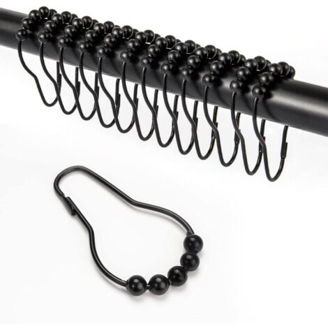 12 Pcs Morceau de Crochets de Rideau de Douche, avec Système Coulissant Anneaux de Rideau de Douche en Acier Inoxydable pour Tringle de Douche de Salle de Bain (Noir)-LIAIKI (1/5)