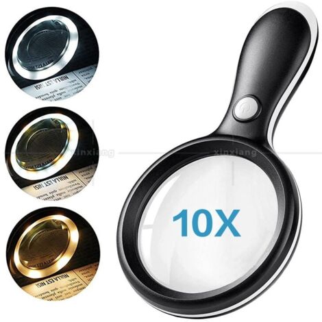 Loupe Eclairante, 10X Loupe de Lecture avec 3 Modes D'éclairage et 18 LED pour La Lecture des Personnes Âgées, L'inspection, Les Loisirs, L'artisanat, L'exploration des Enfants (Noir)-LIAIKI (1/5)