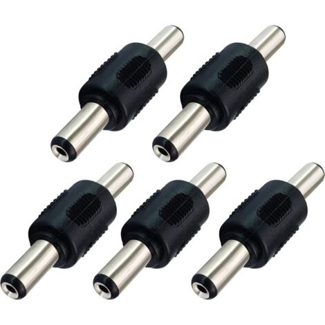 DC 5,5 mm x 2,1 mm Adaptateur d'alimentation, DC Barrel Power 2,1 mm X 5,5 mm Mâle à Mâle Connecteur Coupleur,pour Caméra Vidéosurveillance, Lumière LED, Mini Ventilateur(5 Pack/Mâle)-LIAIKI (1/5)
