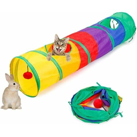 Tunnel pliable de jouets de chat Tunnel de chat d'épissure d'arc-en-ciel pour la plupart des chats exercice intérieur et extérieur se cachant l'entraînement et courir avec le plaisir-LIAIKI (1/5)
