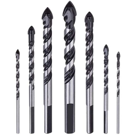 Lot de 7 forets à maçonnerie en carbure de tungstène pour porcelaine, carrelage, béton, mur de brique, verre, miroirs, plastique, maçonnerie et bois (3 4 5 6 8 10 12 mm)-LIAIKI (1/5)