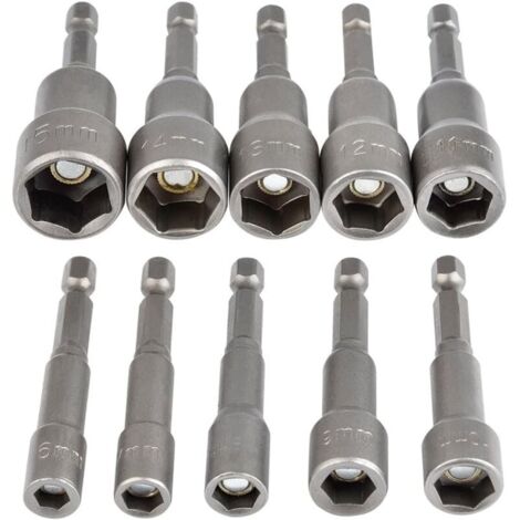 Douille Hexagonale Magnétique 10Pcs Douille Visseuse à Choc 6-15mm, Clés à Douille Magnétique Hexagonale Douille Set Magnétique 1/4 Hexagonale Douille Prise Adaptateur Outil-LIAIKI (1/5)