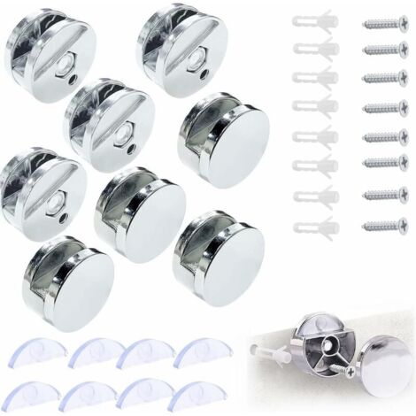 Support Mural Miroir De Fixation, Pince de Verre Miroir Rond Support Miroir, Accroche Miroir, Fixation Miroir Supports, pour 3-5mm Miroir avec Entretoise Verre, 8 Pièces-LIAIKI (1/5)