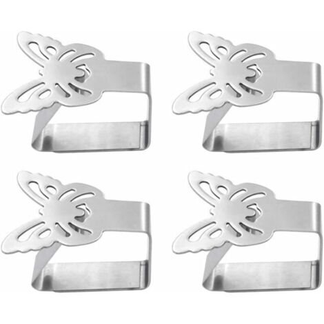 Lot de 4 Pinces de Nappe en Acier Inoxydable pour Nappe, Nappe, Pinces à Nappe (Papillon), Acier Anti-Rouille, Argent 1, 6,5 5-LIAIKI (1/5)