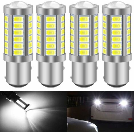 Blanc 1157 BAY15D P21/5W 5630 33SMD Ampoules LED Canbus 900LM Super Eclairage de Recul Feu de Stationnement Frein Feu Antibrouillard Arrière Position Feu Arrière 12-30V 3.6W(4 pièces)-LIAIKI