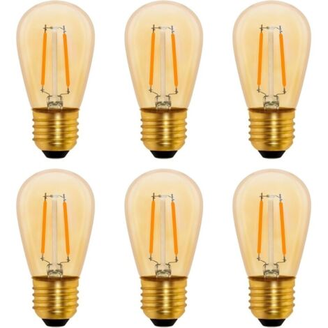 S14 Ampoule LED à Filament Vintage E27, 1W Amber Edison Remplacement 10W Incandescence, Non Dimmable, Blanc Chaud 2200K, AC 220V, Lot de 6-LIAIKI