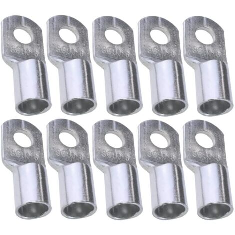 Lot de 10 Cosses Electriques à Oeillet Tubulaire - Oeil - Ø8mm - Non Isolées - pour Conducteur 50mm² - Connecteur de Fil Electrique - Serrage - Couleur Argent-LIAIKI