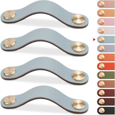 4pcs Poignée Meuble Cuir, Bouton Porte Placard Poignee Cuir Bouton de Tiroir, Poignee de Meuble Vintage pour Armoires, Commode, Cuisine, Salle de Bain (Bleu, 96mm)-LIAIKI (1/5)