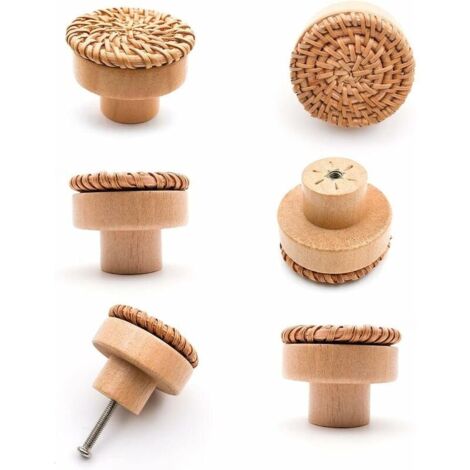6 pièces Poignée meuble bois Poignée tiroir en bois Boutons de meuble -convient pour armoires de cuisine, poignées de porte, tiroirs et salon 40 x 30 mm-LIAIKI (1/5)