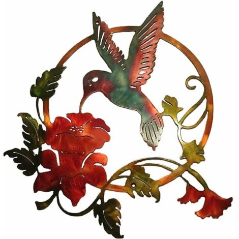 Silhouette doiseau en métal, Art Mural en Métal,Décoration Murale Ronde Tenture Murale pour Bureau à Domicile Salon Décoration Dhôtel(30x28cm) (Brun)-LIAIKI (1/5)