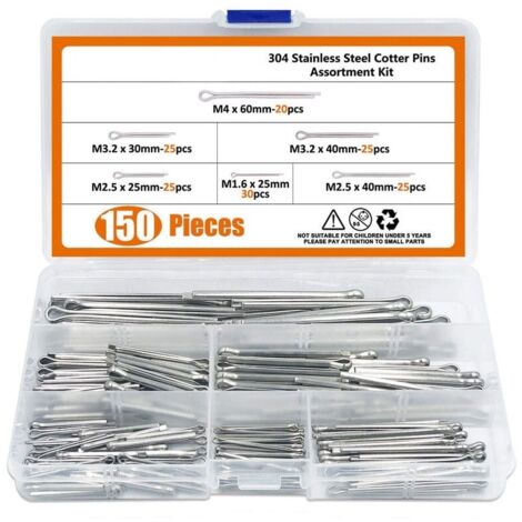 150-pieces 6 tailles en acier inoxydable 304 Cotter Pin Clip principales ultraconfortables Assortiment kit de montage pour automobiles, mécaniciens, garage, équipements de puissance de voiture-LIAIKI