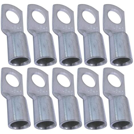Lot de 10 Cosses Electriques à Oeillet Tubulaire - Oeil - Ø8mm - Non Isolées - pour Conducteur 25mm² - Connecteur de Fil Electrique - Serrage - Couleur Argent-LIAIKI