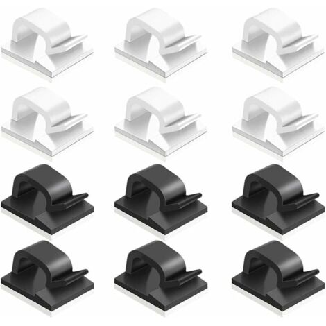 60 pcs clips de câble adhésif,plastique organisateurs de cordon de câble Clip de gestion de stockage de câble pour bureau à domicile - noir, blanc-LIAIKI