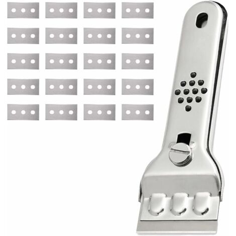 Grattoir Plaque Vitrocéramique en Acier Inoxydable Grattoir Vitre Plaque Induction Racloir Vitrocéramique Peinture Scraper Raclette Plaque Vitrocéramique avec 20 Lames, pour Vitres/Miroir-LIAIKI (1/5)