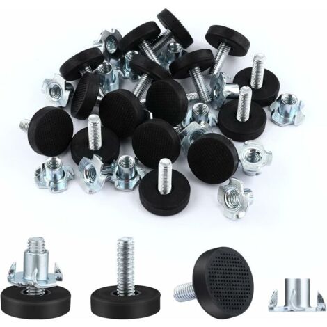 6,35mm Niveleurs de Meubles Réglables, 16 Pièces Pieds de Nivellement Meuble à Visser Pied de Chaise à Visser avec Écrous en T, Pieds de Nivellement pour Meubles Placard (M6)-LIAIKI