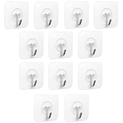 Beijiyi – Crochets adhésifs transparents 12 pièces – Auto-adhésif 5 kg max – Pour salle de bain, cuisine, verre, carrelage, porte-serviettes