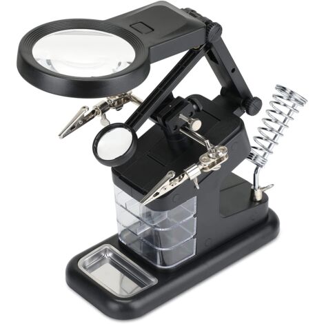 3X/4.5X/25X Multifonctionnel Troisieme Main, avec Loupe sur Pied à 10 LED avec Loupe Support de Fer à Souder pour Les Loisirs de Soudage