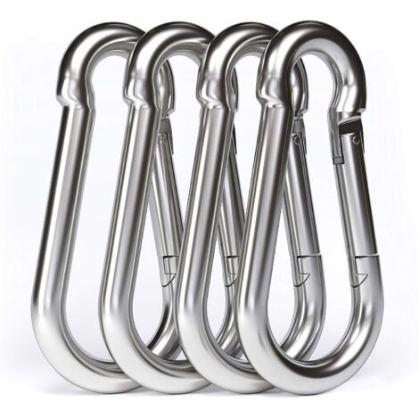 4PCS - M10 Mousqueton en Acier Inoxydable 304 - Grand Mousqueton Inox 100mm de Fixation Capacité de Charge de 750 kg, Crochet Mousqueton Hamc Balancoire - 100mm x φ10 mm