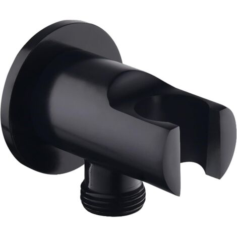Support de douchette à main, coude de raccordement mural avec support de douche, support rond pour pommeau de douche, coude de douche universel avec support de douche/raccord de douchette (noir)